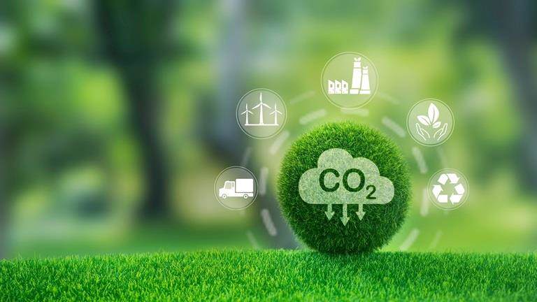 CO2 emission reduction concept with environmental icons